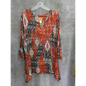 Boho‎ Top Womens Plus 2X IKat Tribal Eclectic Artsy Maximalist